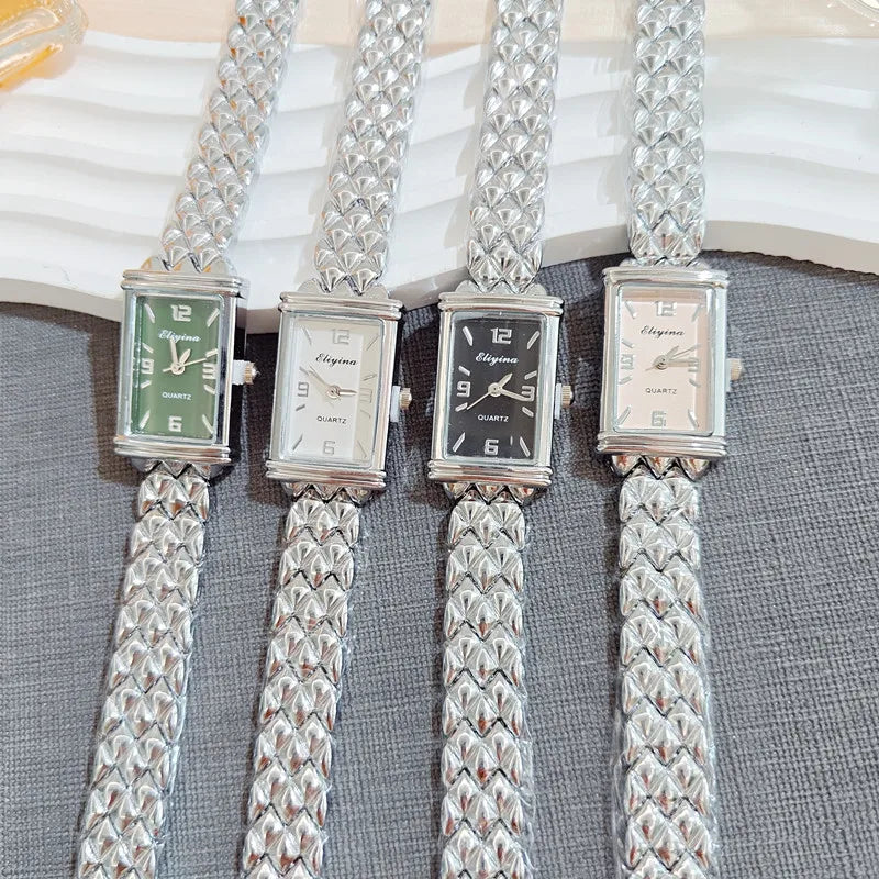 New Fashionable Ladies Quartz Watch Rectangle Design Bracelet Style High Aesthetic Value Alloy Strap Pointer Display Single Fold Clasp