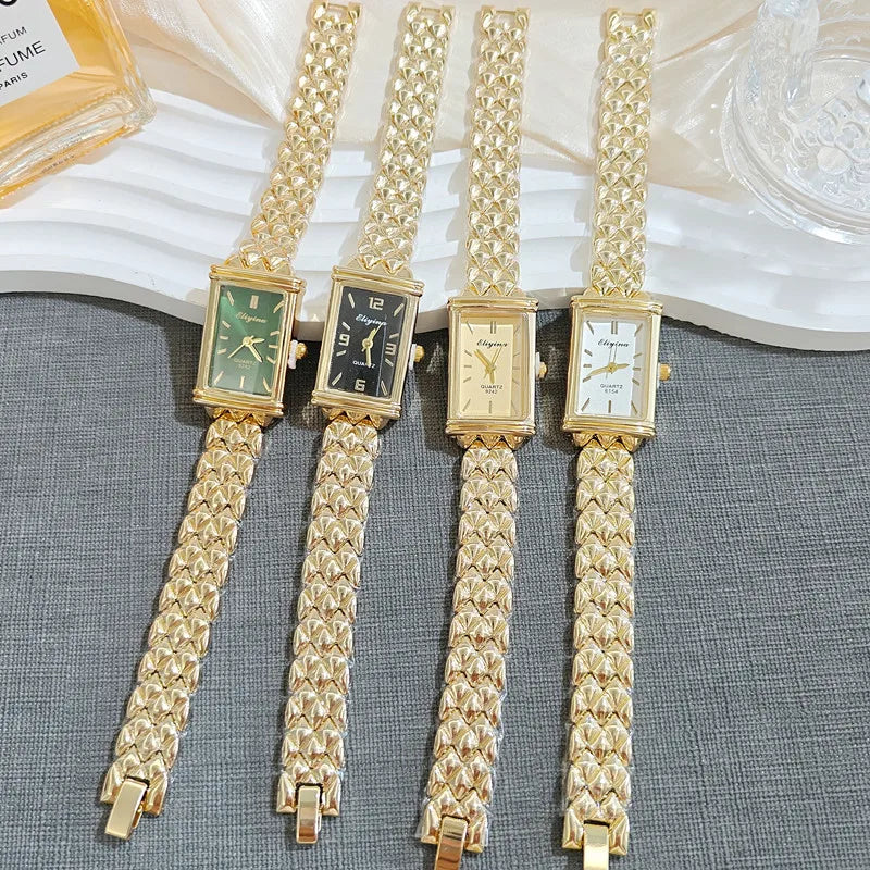 New Fashionable Ladies Quartz Watch Rectangle Design Bracelet Style High Aesthetic Value Alloy Strap Pointer Display Single Fold Clasp
