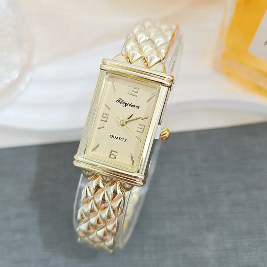 New Fashionable Ladies Quartz Watch Rectangle Design Bracelet Style High Aesthetic Value Alloy Strap Pointer Display Single Fold Clasp
