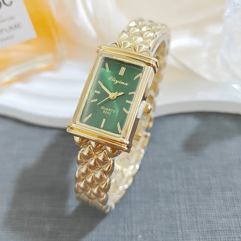 New Fashionable Ladies Quartz Watch Rectangle Design Bracelet Style High Aesthetic Value Alloy Strap Pointer Display Single Fold Clasp