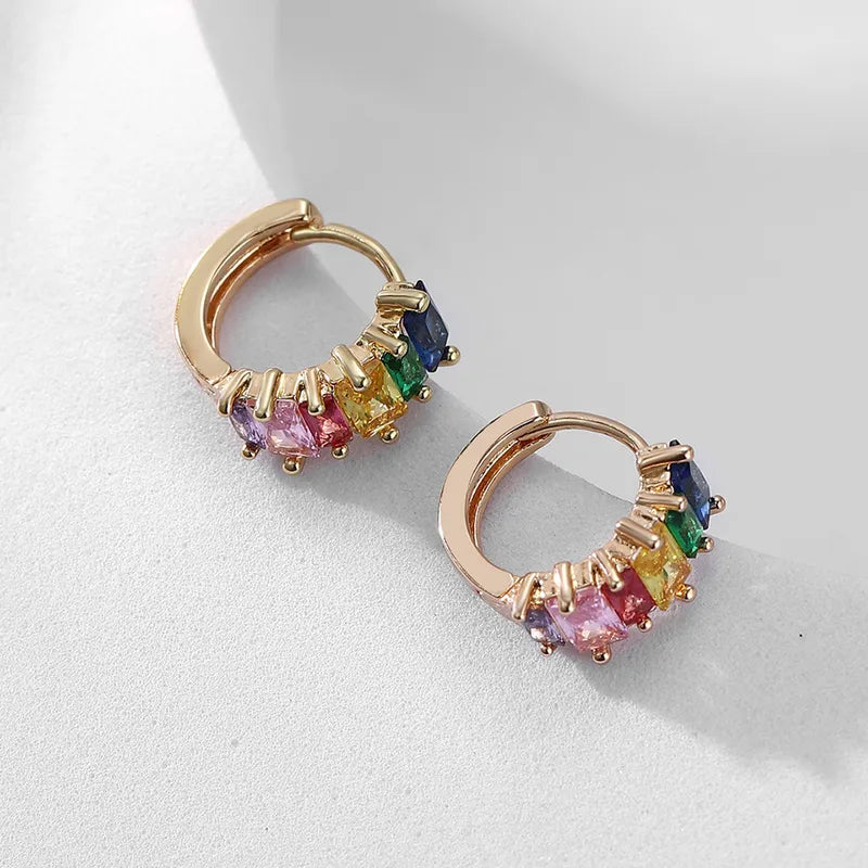 New Geometric Colorful Zircon Embedded Sparkling Earrings Fashionable Elegant Oval Gem Drop Earrings For Travel Selfie