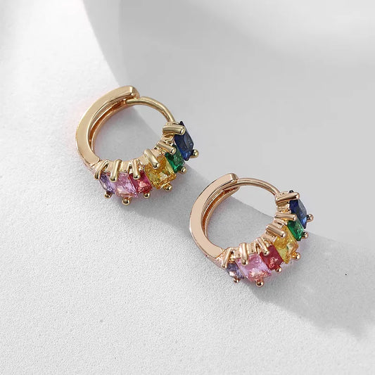New Geometric Colorful Zircon Embedded Sparkling Earrings Fashionable Elegant Oval Gem Drop Earrings For Travel Selfie