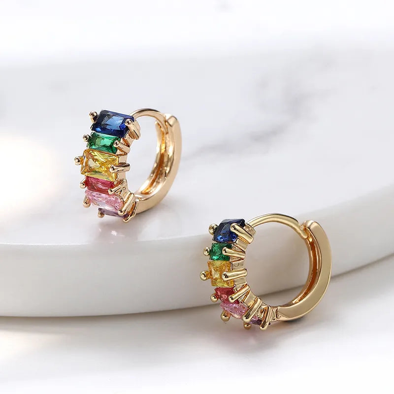 New Geometric Colorful Zircon Embedded Sparkling Earrings Fashionable Elegant Oval Gem Drop Earrings For Travel Selfie