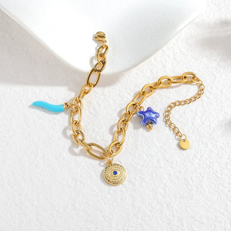 New Ins Style Titanium Steel 18K Gold Plated Devil's Eye Bracelet Luxury Sensation Beaded Charm Animal Pattern Jewelry Accessory