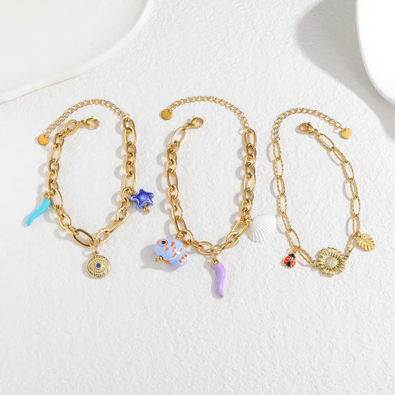 New Ins Style Titanium Steel 18K Gold Plated Devil's Eye Bracelet Luxury Sensation Beaded Charm Animal Pattern Jewelry Accessory