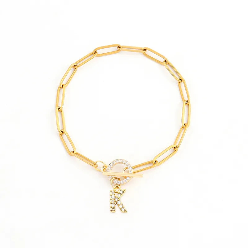 New Simple Micro-Set Zircon OT Buckle Gold Stainless Steel Safety Pin Chain Women's Bracelet Casual Classic Style Four Seasons