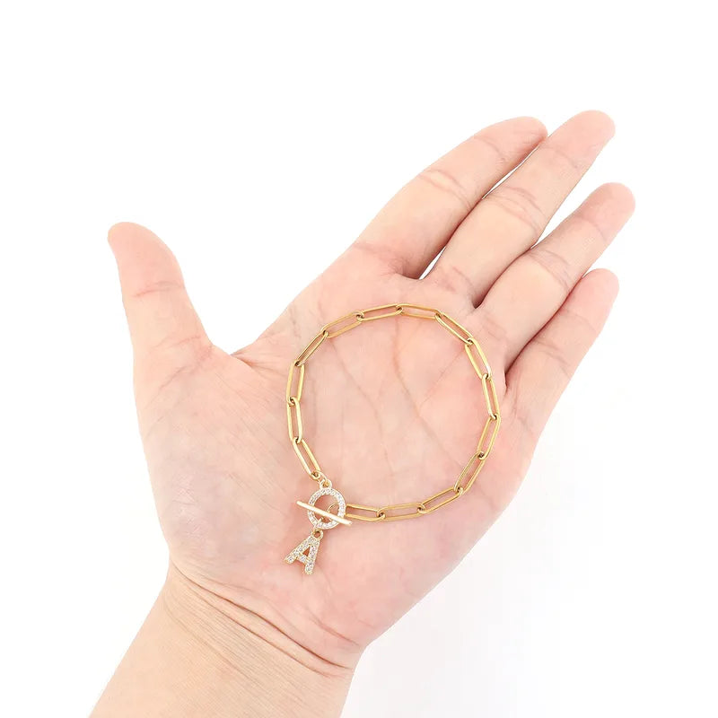 New Simple Micro-Set Zircon OT Buckle Gold Stainless Steel Safety Pin Chain Women's Bracelet Casual Classic Style Four Seasons