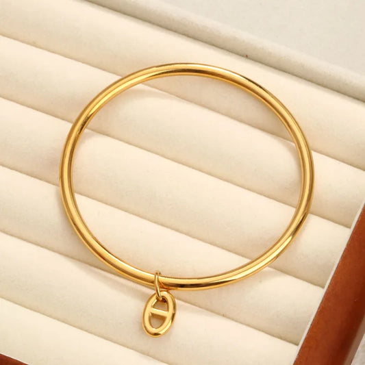 New Smooth Titanium Steel Circle Bracelet Gold Plated High Color Retention Round Ring Fashion Jewelry Cross Stitching Style