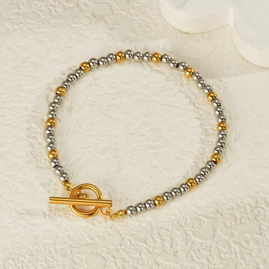 New Stainless Steel Beaded Bracelet For Women Simple Design Gold OT Buckle Bracelet Jewelry Geometric Rose Gold