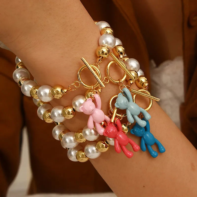 New Style Bear Knot Pendant Handmade Bead Mobile Phone Pearl Chain Fashion Women's Bracelet Beach Theme Accessory