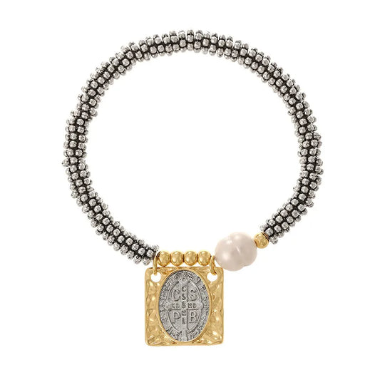 New Style Long Rectangle Full Diamond Heart Portrait Women's Color Retention Pearl Beaded Bracelet