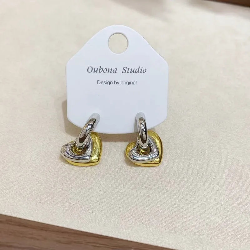 New Style Sweet Cool Minimalist Heart Shaped Earrings Women's Unique Design Sensation Fashionable Elegant Copper Jewelry