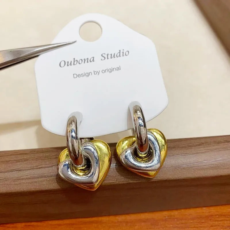 New Style Sweet Cool Minimalist Heart Shaped Earrings Women's Unique Design Sensation Fashionable Elegant Copper Jewelry