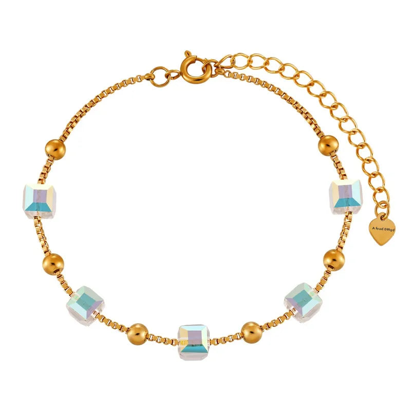 New Style Titanium Steel Crystal Sugar Cube Bracelet Women's Fashion Jewelry Golden Color Luxury Sensation Business Occasion