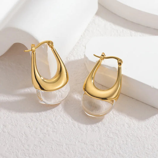 Non-Fading Titanium Steel Geometric Water Drop Earrings 18K Gold Street Retro Autumn Winter Women's Jewelry