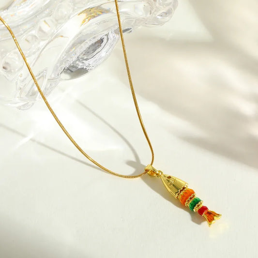 Novel Cute 18K Gold Plated Stainless Steel Starfish Pendant Necklace Drop Oil Technique Casual Elegant Simple Design Lobster Clasp