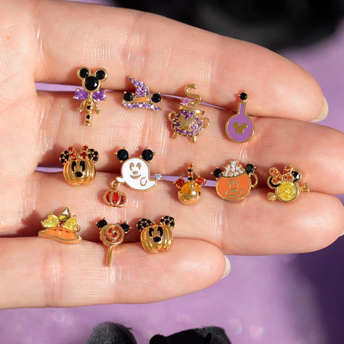 1 Set Halloween IG Style Pumpkin Ghost Bow Knot Plating Copper Zircon Ear Studs