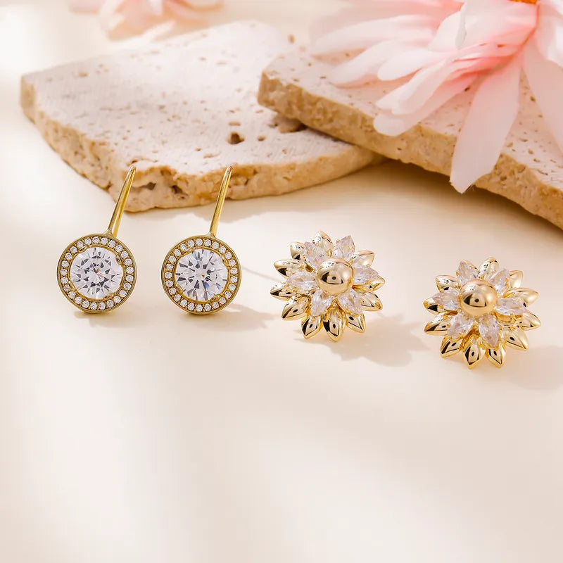 Original Design Fresh Retro Geometric Pattern Floral Pearl Earrings Setting 925 Silver Needle Zircon Earrings