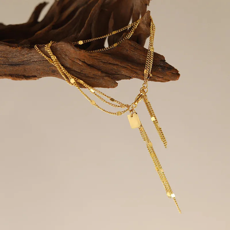 Original Luxury Handmade Multi-Layer Tassel Shiny 18K Gold Plated Versatile Daily Women's Bracelet Geometric Pattern Titanium Steel