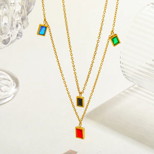 PVD Coated 18K Gold Plated 18K Gold Geometric Square 304 Stainless Steel Elegant Cute Romantic Plating Inlay 304 Stainless Steel Lobster Trigger Clasp Closure Necklace