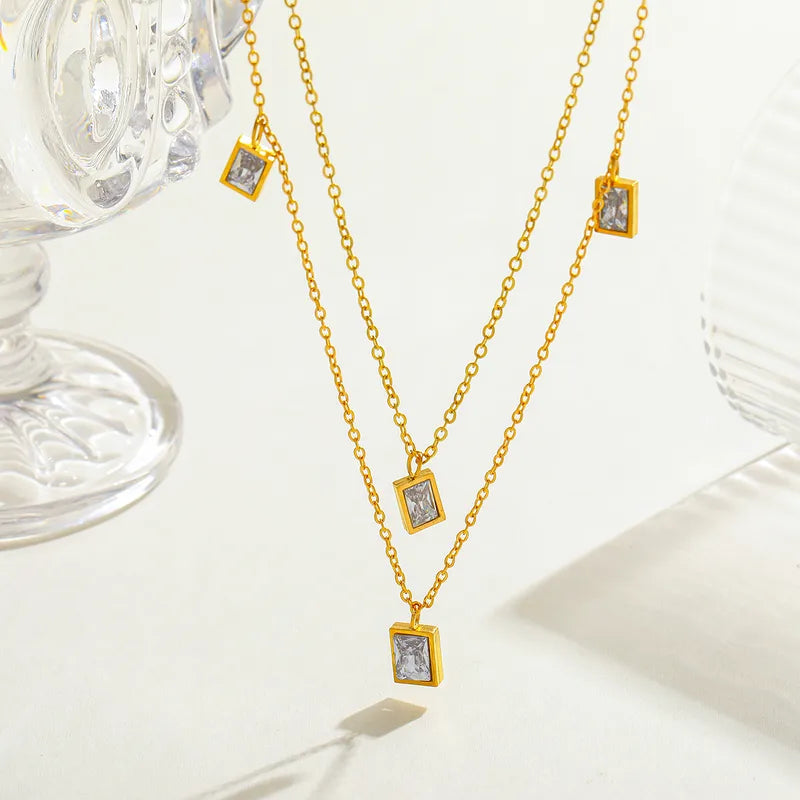 PVD Coated 18K Gold Plated 18K Gold Geometric Square 304 Stainless Steel Elegant Cute Romantic Plating Inlay 304 Stainless Steel Lobster Trigger Clasp Closure Necklace