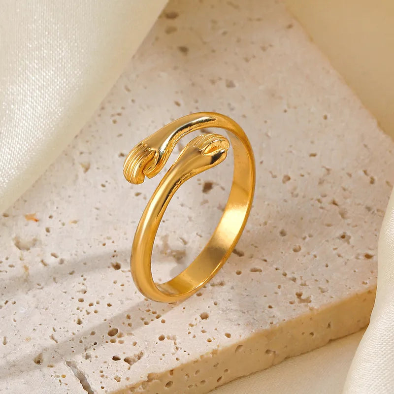 PVD Coated 18K Gold Plated Hand 304 Stainless Steel Simple Style Waterproof Non Tarnish Open Rings