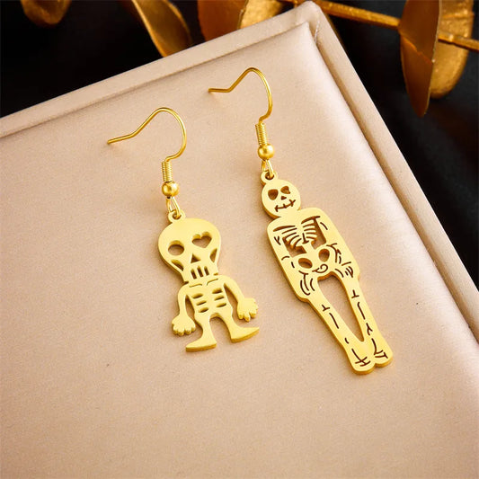 PVD Coated 18K Gold Plated Skeleton 304 Stainless Steel IG Style Waterproof Non Tarnish Drop Earrings
