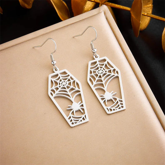 PVD Coated 18K Gold Plated Spider Spider Web 304 Stainless Steel Simple Style Waterproof Non Tarnish Drop Earrings