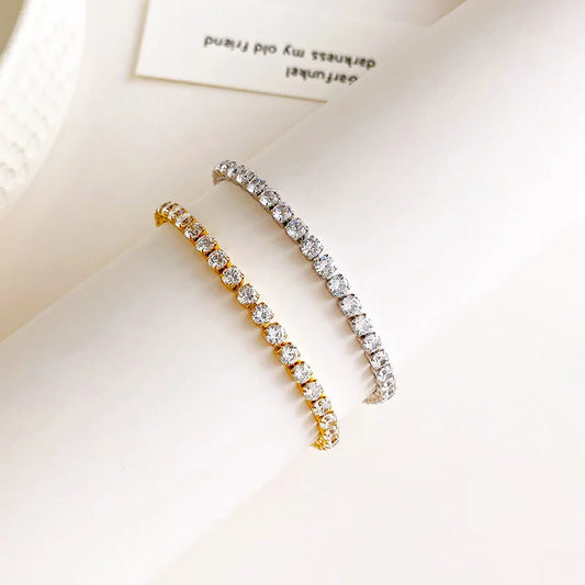 Adjustable French Style Full Drill 5mm Oval Zircon Single Row Women's Bracelet Elegant Travel Jewelry Stainless Steel 18K Gold Plated