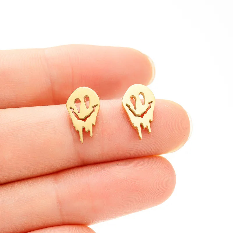 PVD Coated 18K Gold Real Gold Plated Ghost 304 Stainless Steel Simple Style Waterproof Non Tarnish Ear Studs