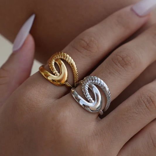 PVD Coated 18K Real Gold Plated Geometric 304 Stainless Steel IG Style Simple Style Waterproof Non Tarnish Open Rings