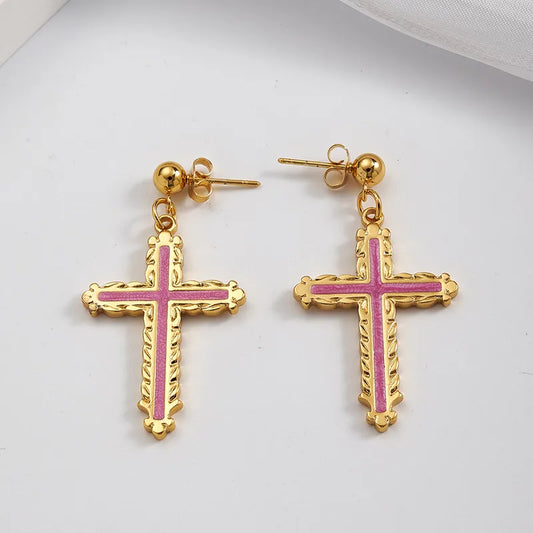PVD Coated Real Gold Plated 18K Gold Cross Rose 304 Stainless Steel IG Style Casual Elegant Polishing Epoxy Plating Ear Studs