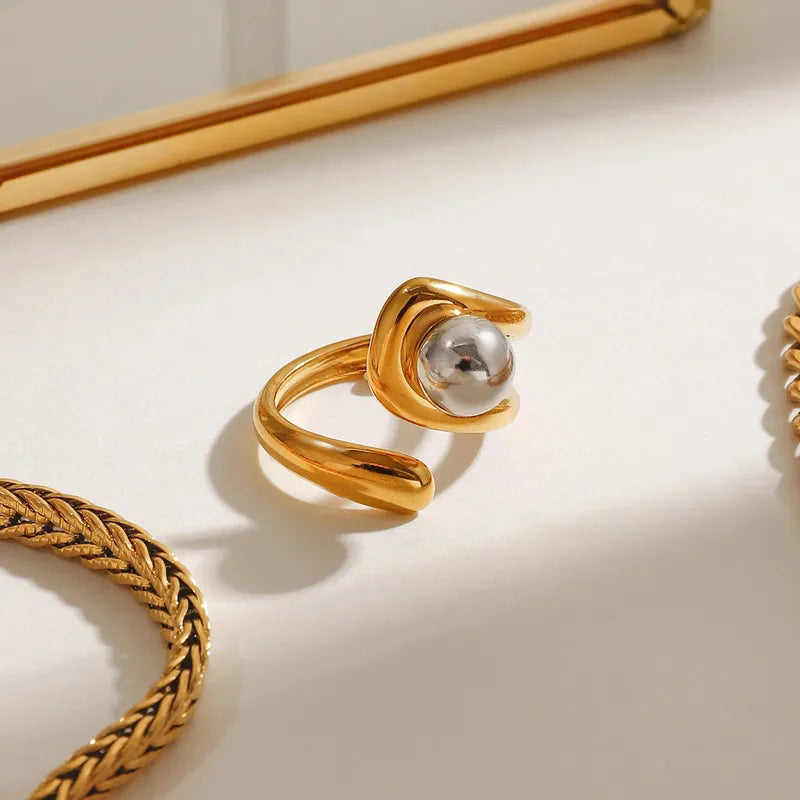 PVD Coated Real Gold Plated 18K Gold Geometric 304 Stainless Steel Casual Simple Style Classic Style Waterproof Non Tarnish Open Rings