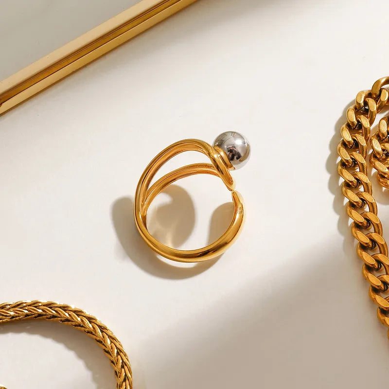 PVD Coated Real Gold Plated 18K Gold Geometric 304 Stainless Steel Casual Simple Style Classic Style Waterproof Non Tarnish Open Rings