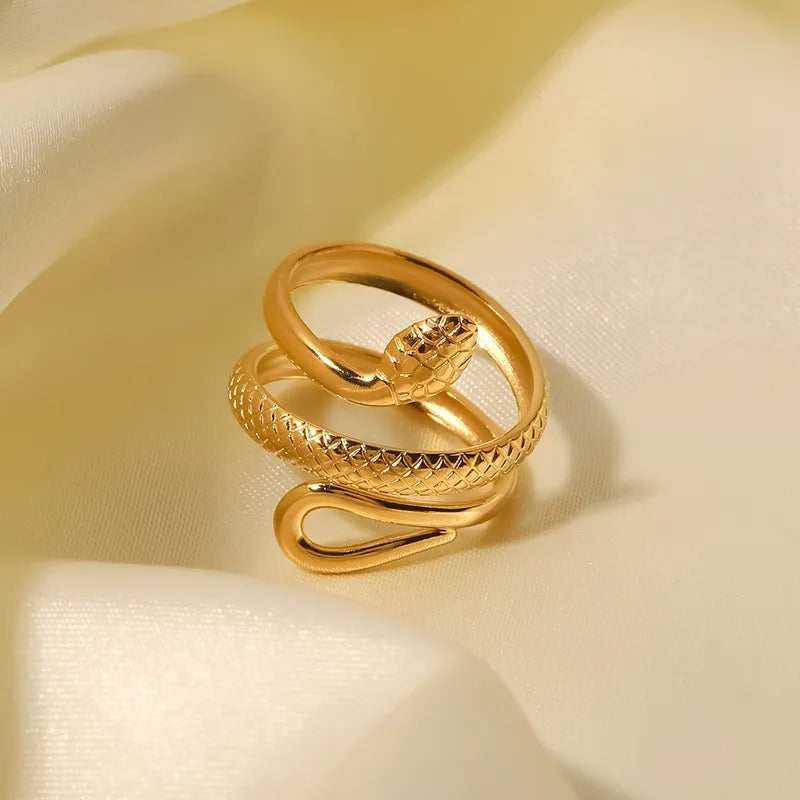 PVD Coated Real Gold Plated 18K Gold Snake 304 Stainless Steel Fashion Waterproof Non Tarnish Open Ring
