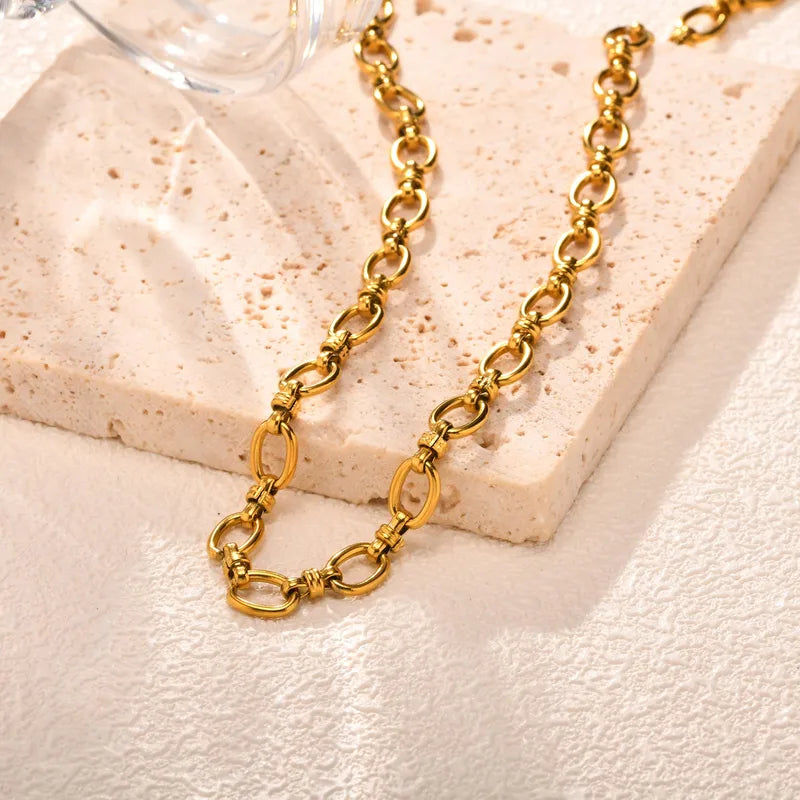 PVD Coated Real Gold Plated 18K Gold Solid Color 201 Stainless Steel Simple Style Classic Style IG Style Waterproof Non Tarnish 201 Stainless Steel Necklace