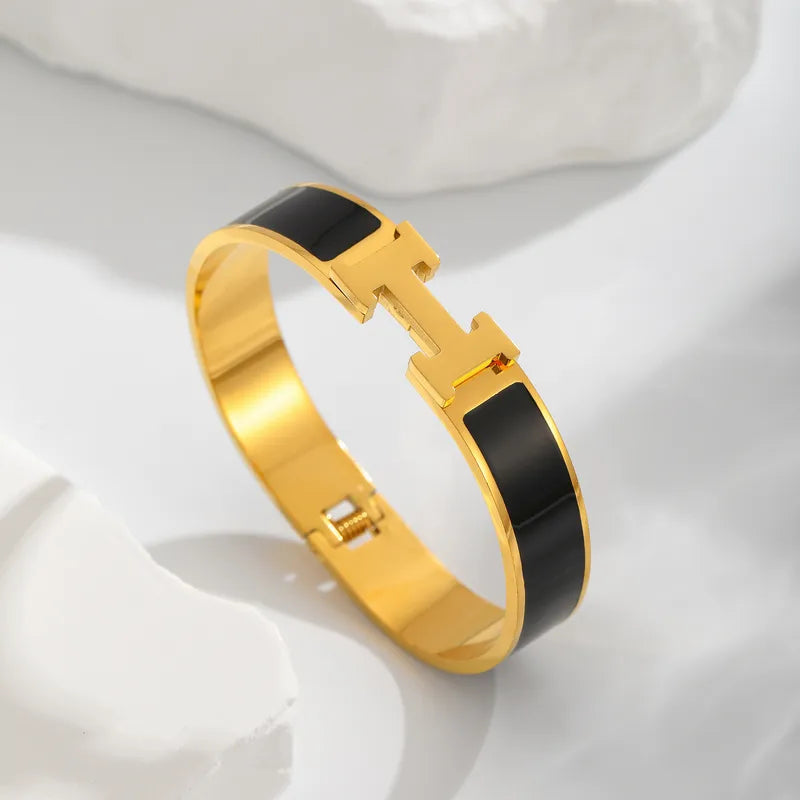PVD Coated Real Gold Plated 18K Gold Solid Color 304 Stainless Steel Simple Style Classic Style Waterproof Non Tarnish 304 Stainless Steel Bangle Diamond Bangle Simple Minimalist Gold Bracelets Gold Plated Jewelry