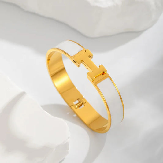 PVD Coated Real Gold Plated 18K Gold Solid Color 304 Stainless Steel Simple Style Classic Style Waterproof Non Tarnish 304 Stainless Steel Bangle Diamond Bangle Simple Minimalist Gold Bracelets Gold Plated Jewelry