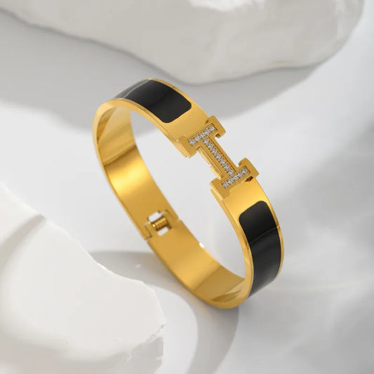 PVD Coated Real Gold Plated 18K Gold Solid Color 304 Stainless Steel Simple Style Classic Style Waterproof Non Tarnish 304 Stainless Steel Bangle Diamond Bangle Simple Minimalist Gold Bracelets Gold Plated Jewelry