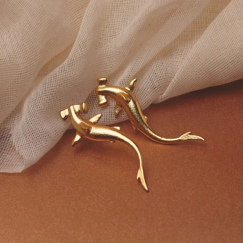 PVD Coated Real Gold Plated Animal Fish 304 Stainless Steel Nordic Style Hip-Hop Novelty Three-dimensional Ear Studs