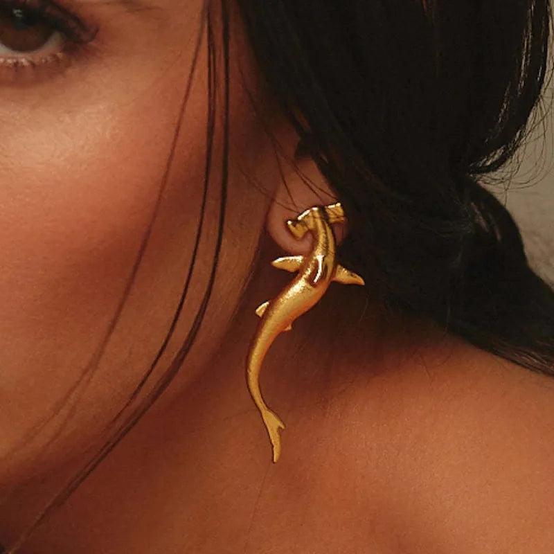 PVD Coated Real Gold Plated Animal Fish 304 Stainless Steel Nordic Style Hip-Hop Novelty Three-dimensional Ear Studs