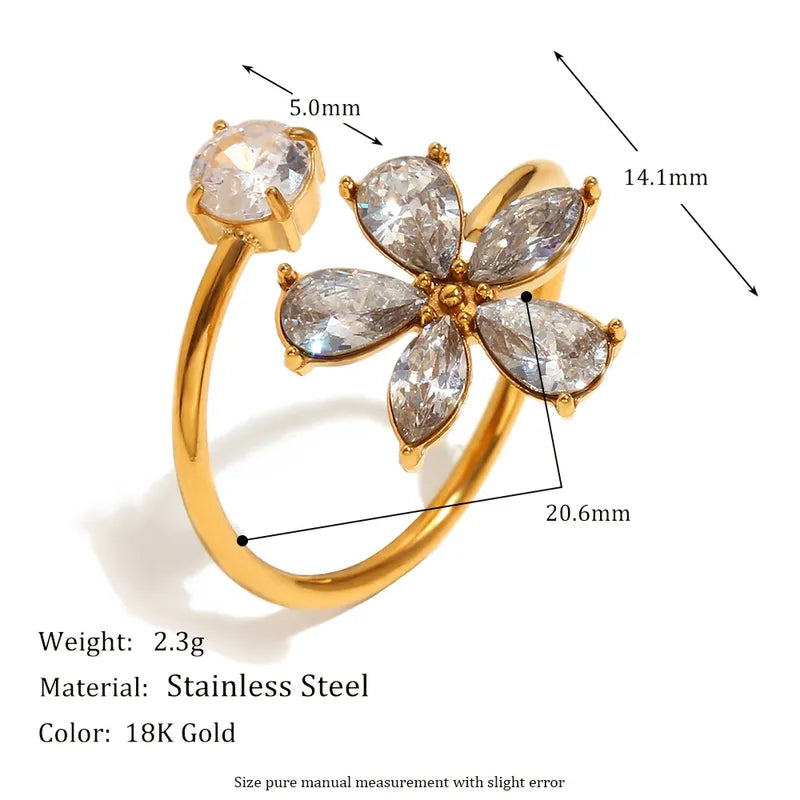 PVD Coated Real Gold Plated Flower 304 Stainless Steel Vintage Style Classic Style Waterproof Non Tarnish Open Rings