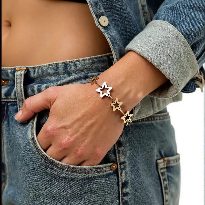 PVD Coated Real Gold Plated Pentagram 304 Stainless Steel 304 Stainless Steel Bracelets