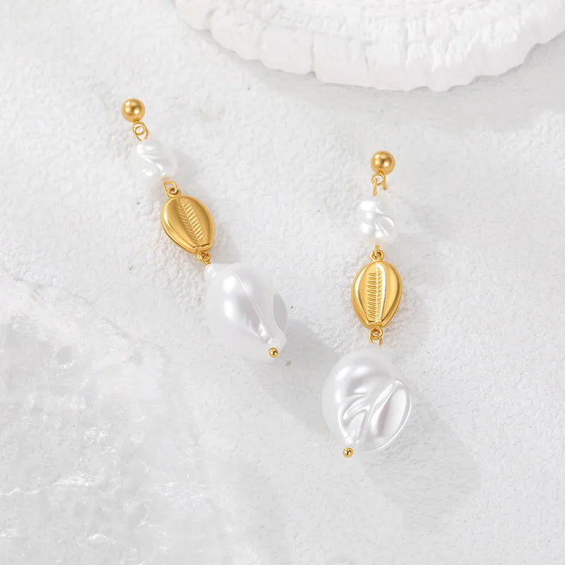 Pearl Conch Shell Tassel Earrings Jewelry Wholesale 304 Stainless Steel