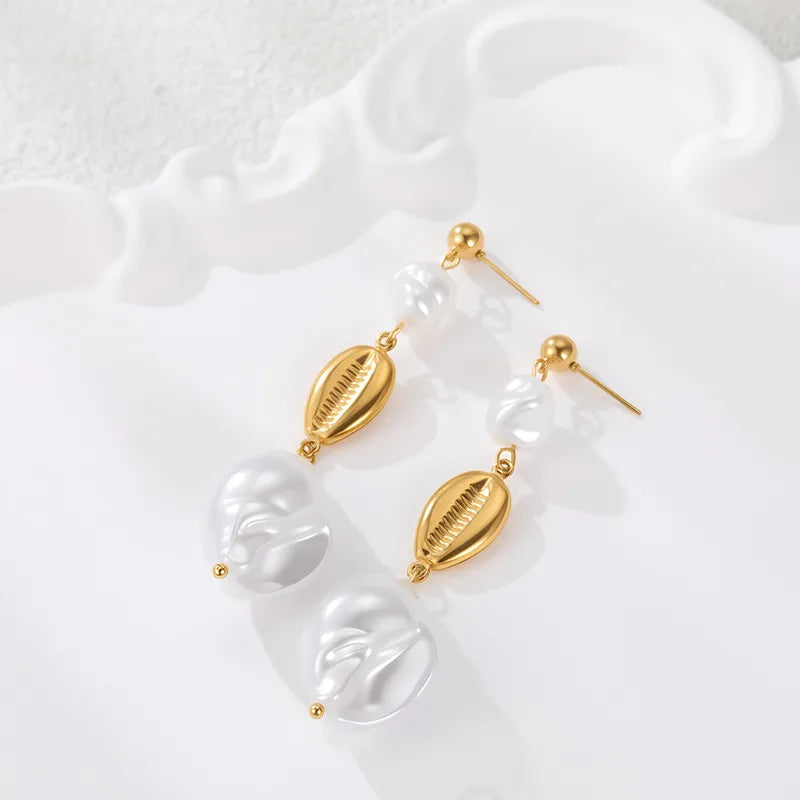 Pearl Conch Shell Tassel Earrings Jewelry Wholesale 304 Stainless Steel
