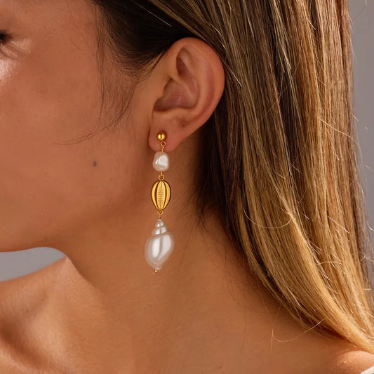 Pearl Conch Shell Tassel Earrings Jewelry Wholesale 304 Stainless Steel