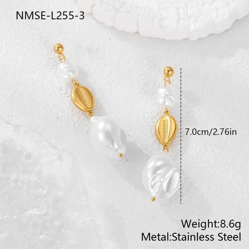 Pearl Conch Shell Tassel Earrings Jewelry Wholesale 304 Stainless Steel