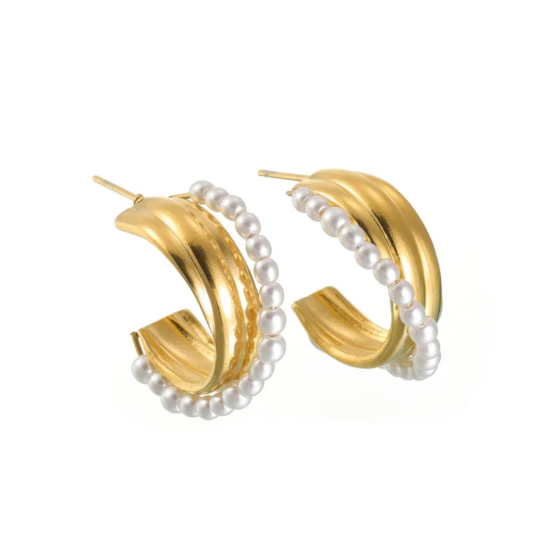 Pearl Stud Earrings Stainless Steel Material 18K Gold Plated Women Jewelry Geometric Women Earrings