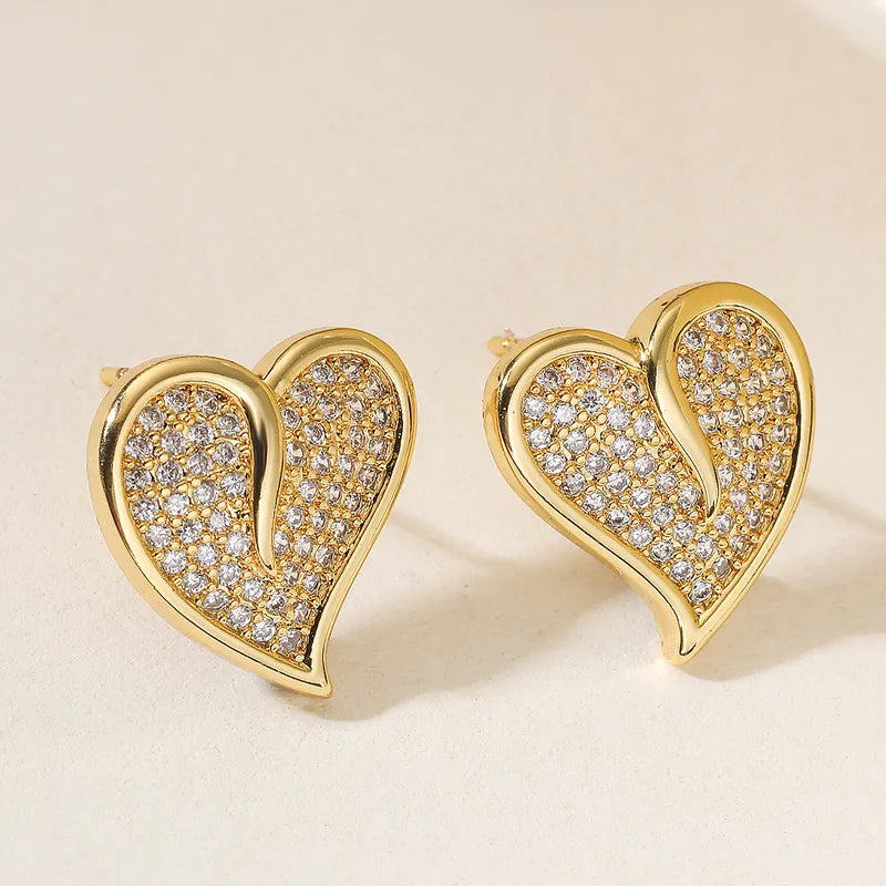 Popular Unique Personality Copper Plated 18K Gold Zircon Heart Shaped Earrings Women Luxury Vintage High End Ear Jewelry