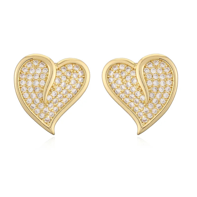 Popular Unique Personality Copper Plated 18K Gold Zircon Heart Shaped Earrings Women Luxury Vintage High End Ear Jewelry